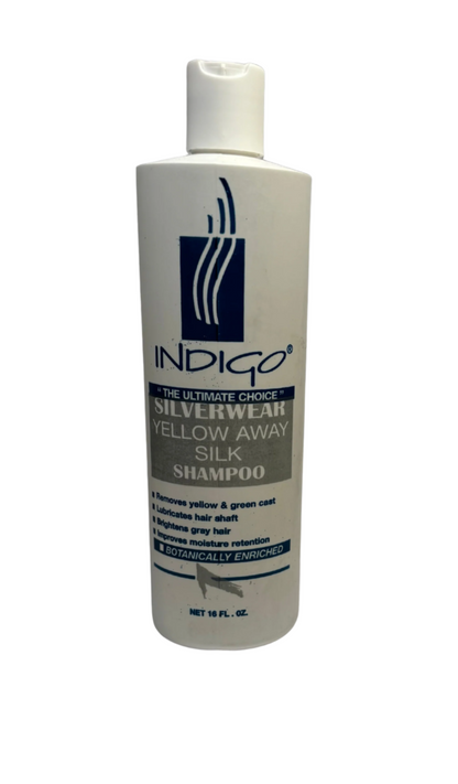 Indigo shampoo bottle on a white background
